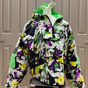 Abstract Print Ski Anorak Jacket - Green Lined